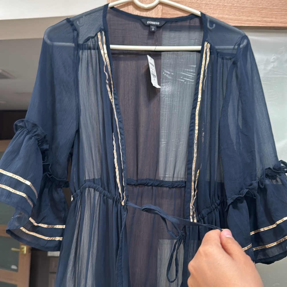 Sheer Navy Cover-Up with Ruffle Details - Picture 4 of 5